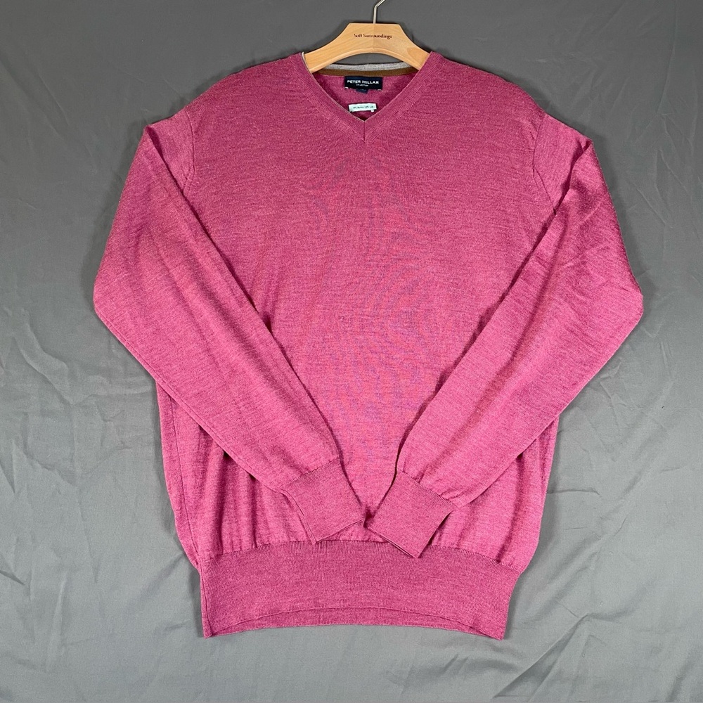 Peter Millar Collection V-Neck Sweater Men's Medium Merino Silk Purple Golf